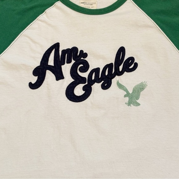 Y2K American Eagle Raglan Long Sleeve Cotton Shirt Grunge Preppy Men’s Large - Picture 3 of 7